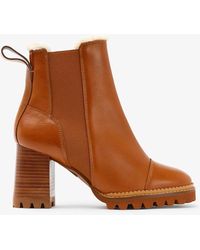 See By Chloé - Mallory Tan Leather Shearling Lined Chelsea Boots - Lyst
