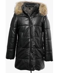 Oakwood Fame Black Leather Fur Hooded Coat
