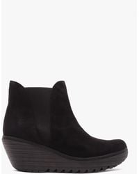 Fly London - Yoss Black Suede Wedge Ankle Boots - Lyst