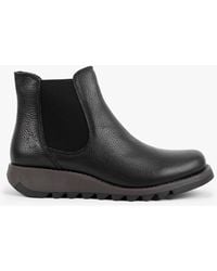 Fly London - Salv Black Leather Wedge Chelsea Boots - Lyst