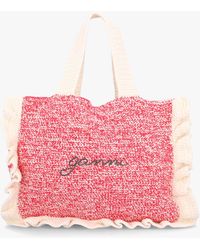 Ganni - Egret Red Organic Cotton Crochet Frill Tote Bag - Lyst