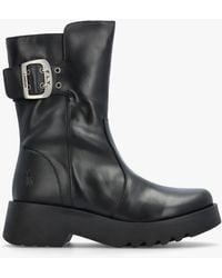 Fly London - Mazz Black Leather Chunky Calf Boots - Lyst