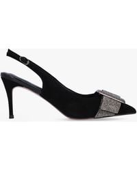Daniel - Samantha Black Suede Diamante Buckle Heeled Sling Backs - Lyst