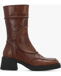 Miista - Malene Tan Leather Block Heel Calf Boots - Lyst