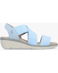 Fly London - Noli Sky Blue Leather Elasticated Low Wedge Sandals - Lyst