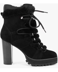 Daniel - Shearl Black Suede Shearling Trim Heeled Ankle Boots - Lyst