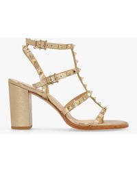 Daniel - Pitter Gold Leather Studded Block Heeled Sandals - Lyst