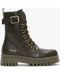 Daniel - Fiker Green Leather Collar Strap Biker Boots - Lyst