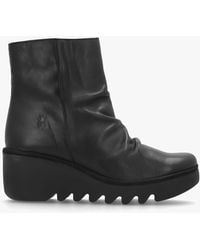 Fly London - Baan Black Leather Wedge Ankle Boots - Lyst