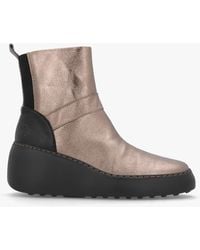 Fly London - Doxe Dark Gold Leather Wedge Boots - Lyst