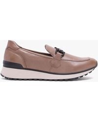 Caprice - Blythe Taupe Leather Low Wedge Loafers - Lyst
