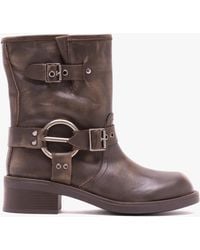 Daniel - Ibike Brown Distressed Leather Chunky Biker Boots - Lyst