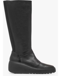 Fly London - Dova Black Leather Wedge Knee Boots - Lyst
