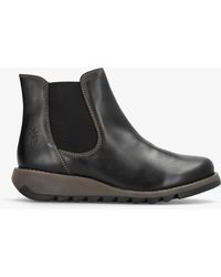 Fly London - Salv Black Rug Leather Wedge Chelsea Boots - Lyst