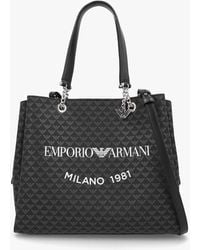 Emporio Armani - Large Eagle Logo Black White Tote Bag - Lyst