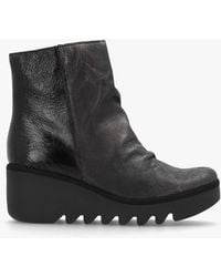 Fly London - Baan Black & Silver Leather Wedge Ankle Boots - Lyst