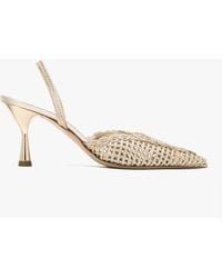 Daniel - Tiffi Gold Leather Woven Sling Back Mid Heel Shoes - Lyst
