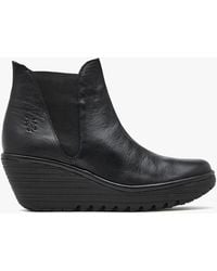 Fly London - Woss Black Leather Wedge Ankle Boots - Lyst