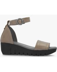 Fly London - Voik Taupe Leather Low Wedge Sandals - Lyst