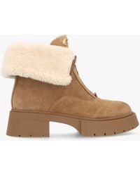 COACH - Leah Coconut Natural Suede Front Zip Platform Boots - Lyst