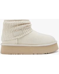 Australia Luxe - Fame Ultra Cream Suede Knitted Cuff Platform Ankle Boots - Lyst