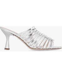 Daniel - Notty Silver Leather Knotted Strap Heeled Mules - Lyst