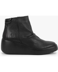 Fly London Dabe Black Leather Wedge Ankle Boots