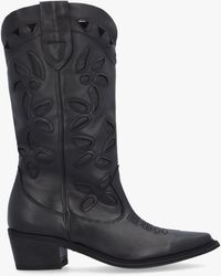 Daniel - Kubra Cutout Black Leather Calf Height Cowboy Boots - Lyst