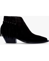 Alpe - Ajax Black Suede Fringed Western Stacked Heel Ankle Boots - Lyst
