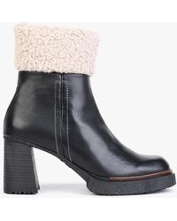 Wonders - Eros Black Leather Fleece Trim Block Heel Ankle Boots - Lyst