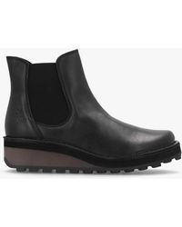Fly London - Huud Black Leather Low Wedge Chelsea Boots - Lyst