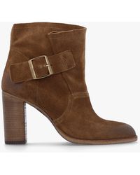 Daniel - Giddy Taupe Suede Buckle Block Heeled Ankle Boots - Lyst