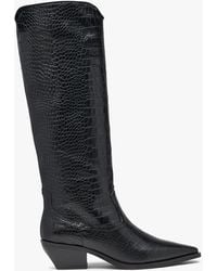 Daniel - Skira Black Leather Moc Croc Western Knee Boots - Lyst