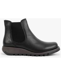 Fly London - Salv Black Pebbled Leather Wedge Chelsea Boots - Lyst