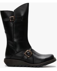 black wedge calf length boots