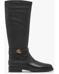 Ralph Lauren - Hallee Black Leather Knee Boots - Lyst