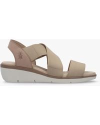 Fly London - Noli Taupe Leather Elasticated Low Wedge Sandals - Lyst