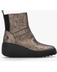 Fly London - Doxe Graphite Leather Wedge Ankle Boots - Lyst