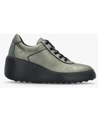 Fly London - Dipo Graphite Leather Wedge Trainers - Lyst