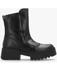 Fly London - Egli Black Leather Block Heel Chunky Ankle Boots - Lyst