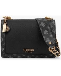 NEW Guess Women's Black Glossy Patent Quilted Chain Wallet Crossbody Purse 