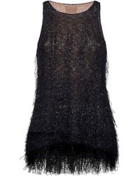 Giorgio Armani - Lurex Jersey Top With Fringes And Sequins - Lyst
