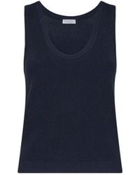 Brunello Cucinelli - Ribbed Cotton Knit Top - Lyst