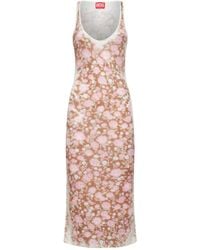 DIESEL - Ribbed Knit M-Blom Printed Midi Dress - Lyst