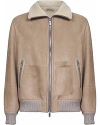 Brunello Cucinelli - Suede Curly Shearling Bomber Jacket - Lyst