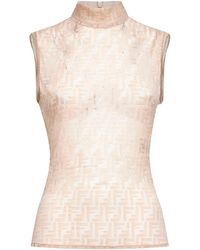 Fendi - Ff Stretch Lace Sleeveless Top - Lyst