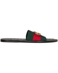 Gucci - Web And Leather Riviera Slide Sandals - Lyst