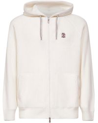 Brunello Cucinelli - Ivory Cashmere Knit Zip-Up Hoodie - Lyst