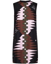 PUCCI - Khaki And Valdimontone-Print Silk Twill Straight Mini Dress - Lyst