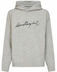 MM6 by Maison Margiela - Melange Wool Blend Knit Hoodie With Signature - Lyst